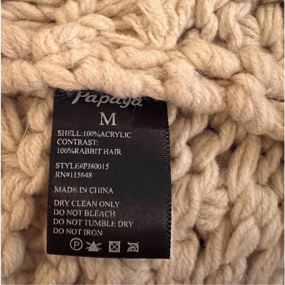 Papaya Chunky Knit Sweater Vest Cream Faux Fur Trim Rabbit Hair Medium - Picture 6 of 7